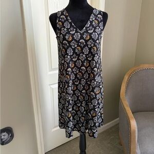 LOFT Black and White Floral Midi Dress